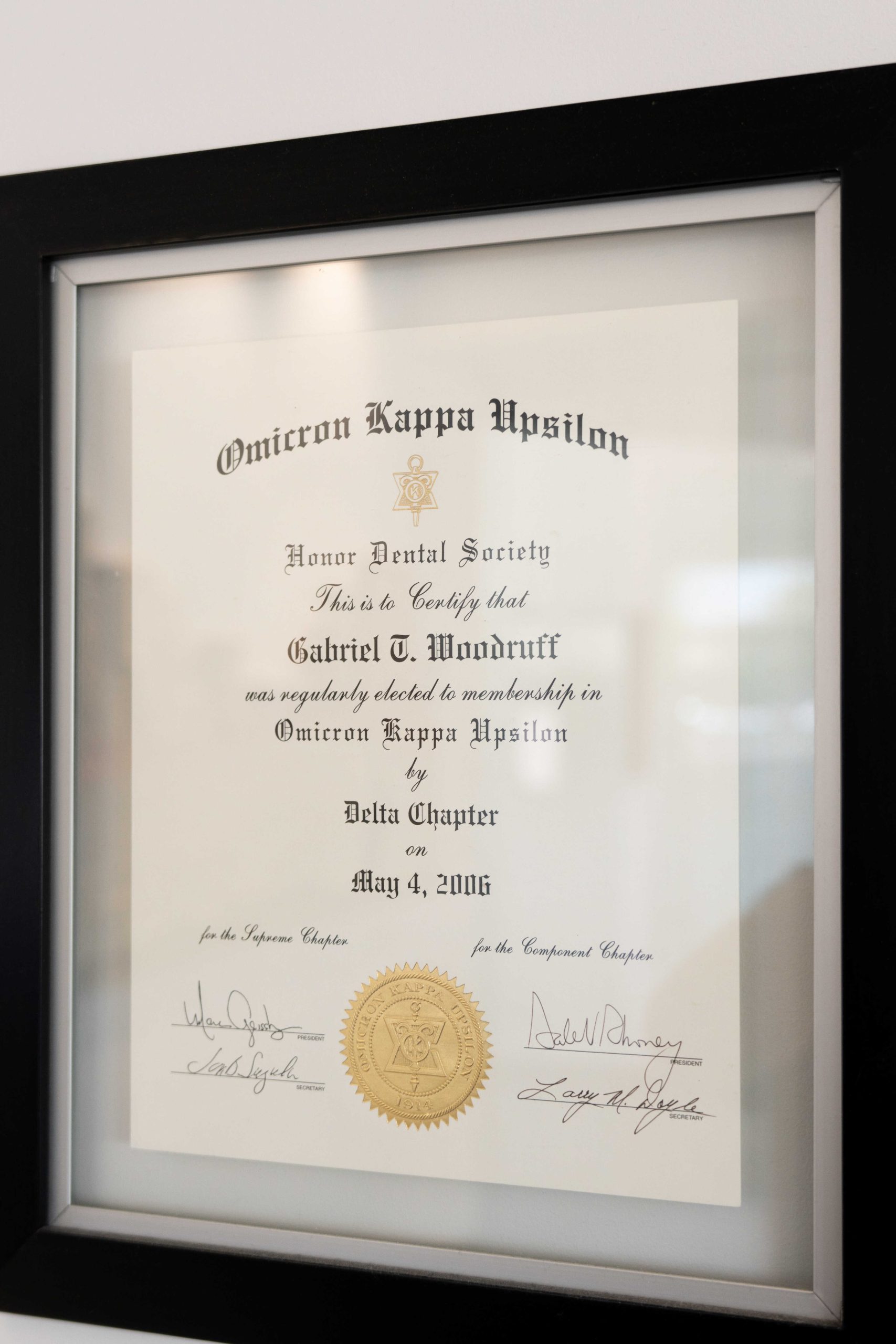 Certificate of Induction to Honors Society